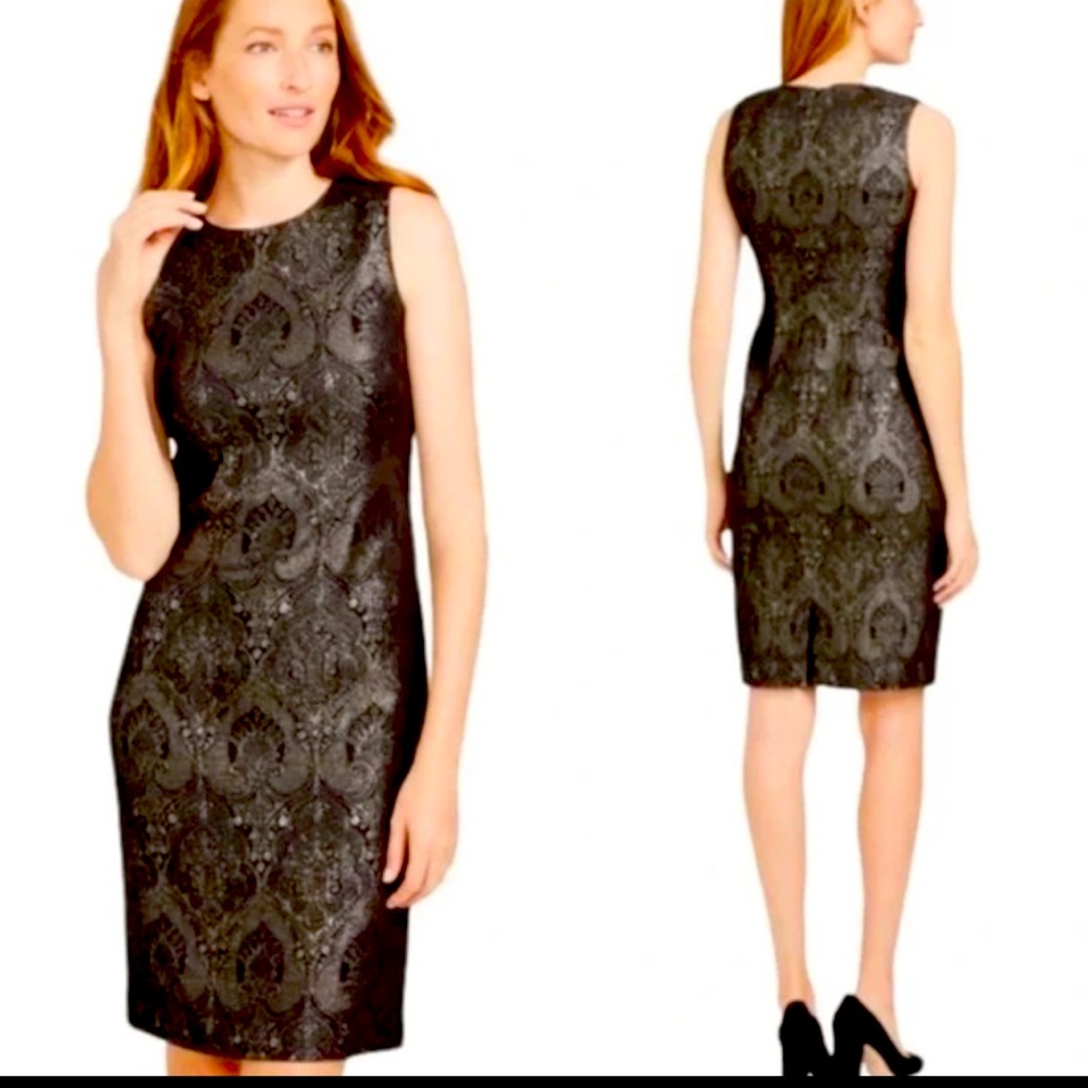 J. MCLAUGHLIN Belinda Sheath Dress Zahara Jacquared Black Champagne size 6 NWT